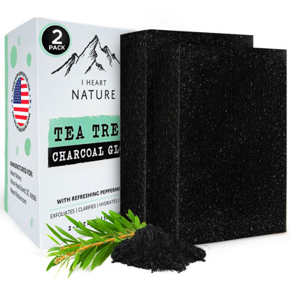 Picture of iHeart All Natural Charcoal Tea Tree Soap (2 Packs) Infused with Refreshing Peppermint Essential Oil Scent - Deep Cleanses, Exfoliates, and Hydrates - Perfect for Achieving a Radiant, and Healthy Glow