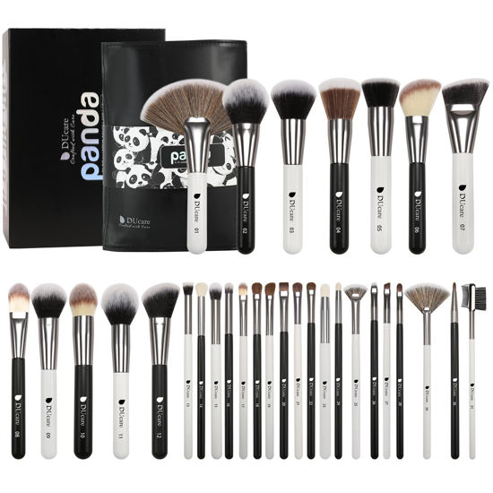 Picture of DUcare Professional Makeup Brushes, 31Pcs Panda Series Makeup Brush Set Christmas Gifts Kabuki Foundation Blending Face Powder Blush Concealers Eye Shadows With Leather Case Organizer