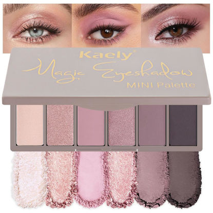 Picture of 6 Color Eyeshadow Makeup Palette, 6 Nude Champagne Gold Pink Rose Gold Black Brown Mauve Eyeshadows Palette, Everyday Matte Shimmer Finish Eye Makeup Looks,Travel Friendly Size, Built-in Mirror 07#