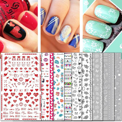 Picture of TailaiMei Nail Decals Stickers, 1600+ Pcs Self-Adhesive Tips DIY Nail Art Design Stencil (12 Large Sheets)