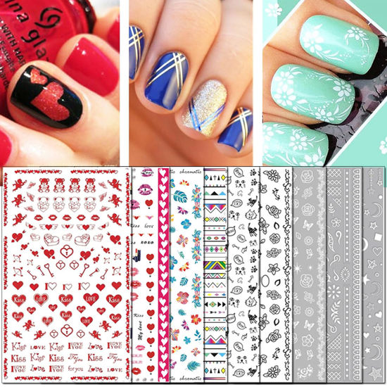 Picture of TailaiMei Nail Decals Stickers, 1600+ Pcs Self-Adhesive Tips DIY Nail Art Design Stencil (12 Large Sheets)