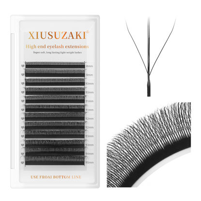 Picture of XIUSUZAKI Lash Extensions Three Core Tips 3D Eyelash Extensions W Shape 0.07mm Thickness D Curl Mix 8-15mm Premade Fans Easy Fan Volume Lashes Matte Black Crisscross(W-3D-Three Core-0.07-D,8-15mm Mix)