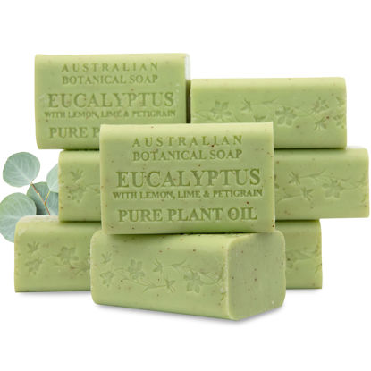 Picture of Australian Botanical Soap, Eucalyptus with Lemon, Lime, and Petitgrain 6.6 oz (187g) Soap Bars | Natural Soap Base | All Skin Types | Women & Men | Shea Butter Enriched Bar Soap - Pack of 8