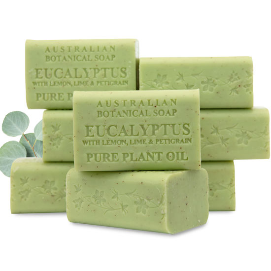 Picture of Australian Botanical Soap, Eucalyptus with Lemon, Lime, and Petitgrain 6.6 oz (187g) Soap Bars | Natural Soap Base | All Skin Types | Women & Men | Shea Butter Enriched Bar Soap - Pack of 8