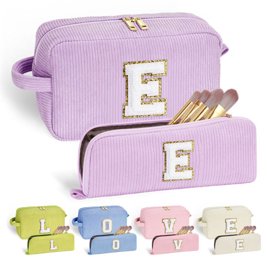 Picture of YOOLIFE Monogram Make Up Bag - Gifts for Women Bridesmaid Proposal Gifts Girls Cute Makeup Bag Cosmetic Bags for Women Girls Gifts for Wife Sister Friend Girlfriend Bride Gifts for Female Letter E