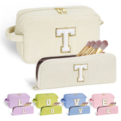 Picture of YOOLIFE 2 Pieces Travel Makeup Bag - Make Up Bag Mini Cosmetic Bags for Women Makeup Brush Bag Travel Bag Cute Small Makeup Bag Unique Gifts Teacher Gifts Friend Birthday Gifts for Women Her Letter T