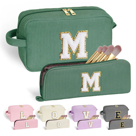 Picture of YOOLIFE Birthday Gifts - Gifts for Women Mom Teen Girls Travel Cosmetic Bag Toiletry Bag Makeup Brush Bag Personalized Gifts Best Friend Birthday Gifts for Sister Her Women Teen Girls Gifts Letter M