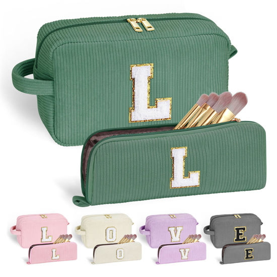 Picture of YOOLIFE Teacher Appreciation Gifts - Travel Small Cosmetic Bag Make Up Bag Mini Makeup Bag for Girls Women Teen Girl Gifts Bridesmaid Gifts Teacher Mom Friend Birthday Gifts Idea for Women Letter L