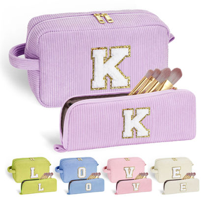 Picture of YOOLIFE Birthday Gifts for Women - Girls Birthday Monogram Cute Makeup Bag with Zipper Small Makeup Brush Bag Corduroy Makeup Bag Teacher Girlfriend Mom Grandma Birthday Gifts for Women Her Letter K