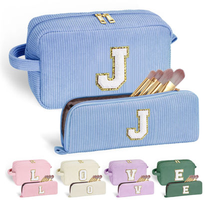 Picture of YOOLIFE Makeup Bag for Girls -Monogram Cute Blue Makeup Bags Cosmetic Toiletry Pouch Make Up Case for Women Her Best Friend Friendship Sister Teacher, Personalized Birthday Gifts for Women Girls J