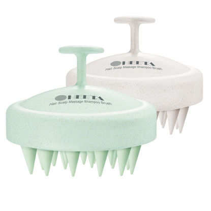 Picture of HEETA 2 Pack Hair Scalp Massager Shampoo Brush for Hair Growth, Hair Scalp Scrubber with Soft Silicone, Wet and Dry Hair Detangler, Wheat Straw Material (Light Green & Beige)