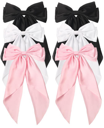 Picture of SUSULU 6pcs Large Hair Bows Big Bow Hair Barrette Clips for Women Girls,French Hair Bowknot with Long Tail Vintage Hair Accessories for Women Black/White/Pink