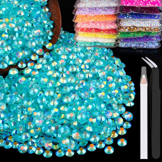 Picture of 2500pcs 5mm Resin Rhinestones Bulk, Transparent Lake Blue AB Flatback Round Jelly Rhinestones Non Hotfix Crystal Gems Large Quantity Wholesale for DIY Crafts Clothes Bottles Face Makeup Manicure