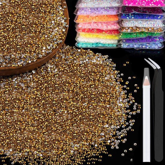 Picture of 5000pcs 2mm Resin Rhinestones Bulk, Mineral Gold Flatback Round Jelly Rhinestones Bedazzling Non Hotfix Crystal Gems Large Quantity Wholesale for DIY Crafts Clothes Tumblers Face Makeup Manicure