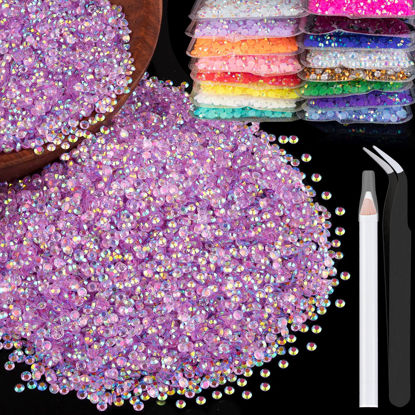 Picture of 5000pcs 3mm Resin Rhinestones Bulk, Transparent Lavender Purple AB Flatback Round Jelly Rhinestones Non Hotfix Crystal Gems Large Quantity Wholesale for DIY Crafts Clothes Face Makeup Manicure