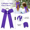 Picture of DEEKA 12 PCS Collegiate Style Ponytail Holders - Long Tail Skinny Handmade Bows for Girls, Teens, Softball, Cheerleading, Sports - Purple