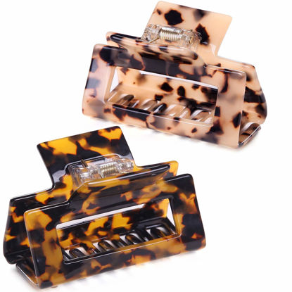 Picture of 2 Pack Cutout Tortoise and Leopard Square Celluloid Acetate Jaw Clips for Thick Hair