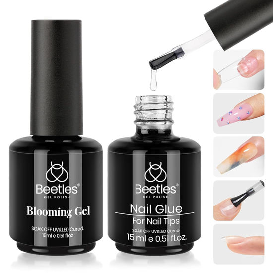Picture of Beetles Nail Glue and Blooming Gel Set 15ml 9 In 1 Gel Nail Glue for False Nail Tips/Bloom Gel/Adhesive Bond UV Extension Glue Long Lasting Curing Needed