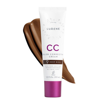 Picture of Lumene Color Correcting CC Cream - Lightweight Foundation - Medium Coverage - Redness Reducing Face Makeup for Glowing Complexion - Vegan Formula + Suitable for All Skin Types - Deep Rich (1 fl oz)