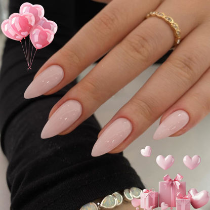 Picture of KQueenest Dusty Pink Press on Nails Medium Almond, Gel Fake Nails Press on, Glue on Nails Medium Length, Neutral Stiletto Acrylic Nails, Reusable False Nails with UV Coating for DIY Manicure in 24 Pcs
