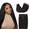 Picture of Lashey Clip in Hair Extensions Human Hair, Kinky Straight Remy Human Hair 24 Inch 120g 7pcs Natural Black #1B, Long Thick Clip in Hair Extensions for Black Women