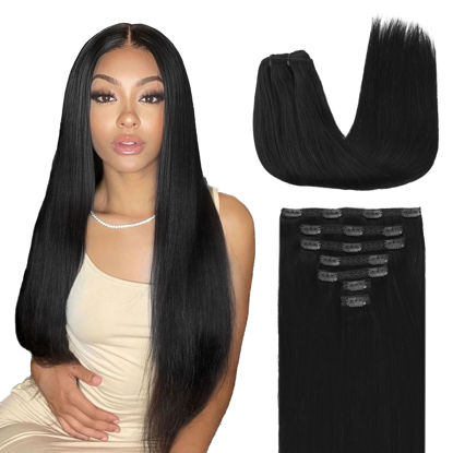 Picture of Lashey Clip in Hair Extensions Real Human Hair, 7pcs 120g 18 Inch #1 Jet Black Straight Hair, Remy Human Hair Extensions Clip in Real Hair Extensions Black Hair Extensions Real Human Hair