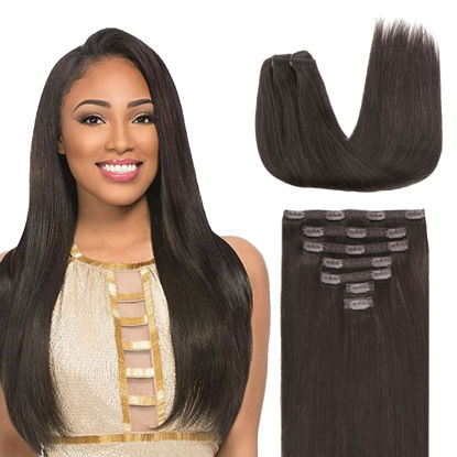 Picture of Lashey Straight Clip in Hair Extensions for Black Women 18 Inch 7pcs #2 Dark Brown Clip in Hair Extensions Real Human Hair Lace Clip Ins 120g Thick Human Hair