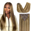 Picture of Lashey Hair Extensions Real Human Hair Clip ins 20 Inch Long Straight 120g 7pcs Clip in Hair Extensions Balayage Ash Brown to Honey Blonde Real Hair Extensions