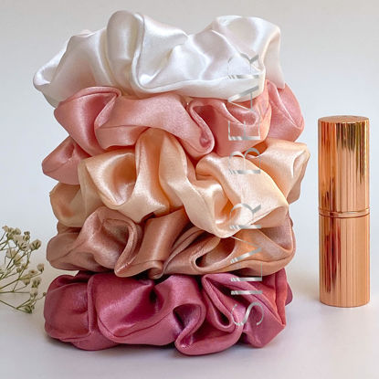 Picture of SILVR BEAR Luxury Satin Scrunchies and Hair Ties, Softer than Silk for Thick, Curly, or Thin Hair, Perfect for Women and Girls (Rose Collection)