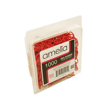 Picture of Amelia Beauty | 1000 Count 1/2" Rubber Bands | Premium US Made Rubber Hair Ties | Ideal for Ponytails, Braids & Beards | Strong All Day Hold | Convenient Re-closable Container | Red