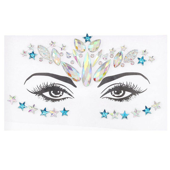 Picture of Wosois Crystal Face Stickers Star Mermaid Gems Sparkly Temporary Rhinestone Sticker Rave Party Accessories for Women and Girls (E)