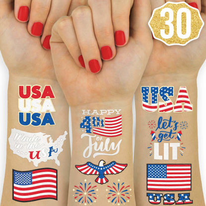 Picture of xo, Fetti Fourth of July Decorations Temporary Tattoos - 30 styles | America, Red White and Blue Party Supplies, 4th of July, USA,Memorial Day, Independence Day, Labor Day