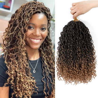 Picture of SamBraid Goddess Locs Crochet Hair 14 Inch, 8 Packs New Goddess Faux Locs Crochet Hair for Black Women, River Locs Crochet Hair with Curly Ends (14Inch, T27#, 8Packs))