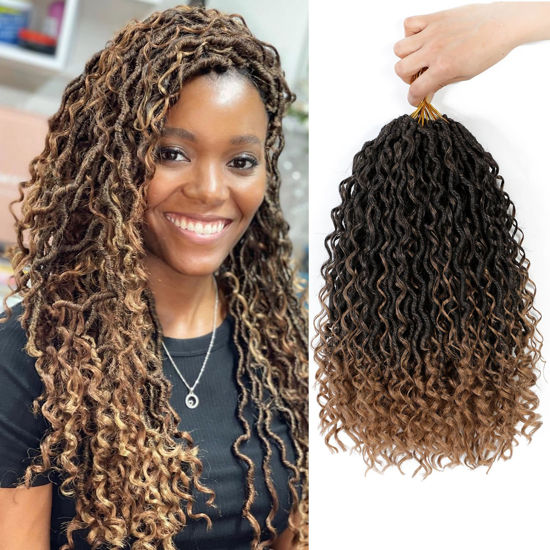 Picture of SamBraid Goddess Locs Crochet Hair 14 Inch, 8 Packs New Goddess Faux Locs Crochet Hair for Black Women, River Locs Crochet Hair with Curly Ends (14Inch, T27#, 8Packs))