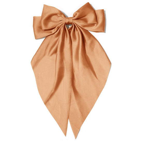 Picture of Big Silky Satin Hair Bows for Women: Orange Long Tail Coquette Hair Clips and Barrettes for Girls