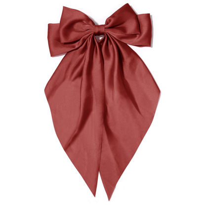 Picture of Large Hair Bows for Women Brick Red Silky Satin Hair Bow Hair Clips Long Tail Oversize Hair Ribbon Coquette Bows Hair Accessories for Girls