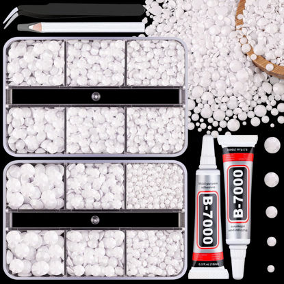 Picture of Resin Jelly Rhinestones for Crafting with B7000 Jewelry Glue, 2 Boxes White Flatback Crystals with 2Pcs 10ml Glue, Bedazzling Non Hotfix Gems for DIY Tumblers Clothing Shoes Manicure