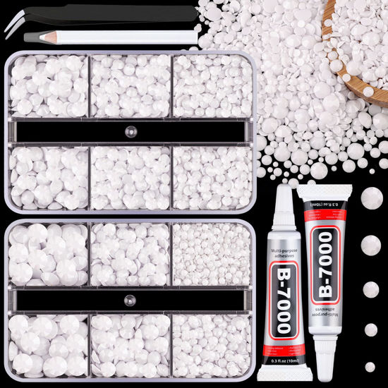 Picture of Resin Jelly Rhinestones for Crafting with B7000 Jewelry Glue, 2 Boxes White Flatback Crystals with 2Pcs 10ml Glue, Bedazzling Non Hotfix Gems for DIY Tumblers Clothing Shoes Manicure