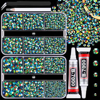 Picture of Resin Jelly Rhinestones for Crafting with B7000 Jewelry Glue, 2 Boxes Emerald Balck AB Flatback Crystals with 2Pcs 10ml Glue, Bedazzling Non Hotfix Gems for DIY Tumblers Clothing Shoes Manicure