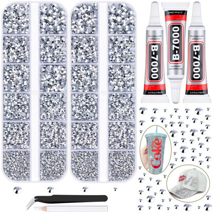 Picture of 12100Pcs Resin Rhinestones for Crafting with 3Pcs 10ml B7000 Jewelry Glue, 2 Boxes Flatback Crystals Diomand (Silver) for Bedazzling Crafts DIY Nail Art Makeup，Non Hotfix Gems for Clothing Shoes