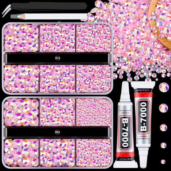 Picture of Resin Jelly Rhinestones for Crafting with B7000 Jewelry Glue, 2 Boxes Light Pink AB Flatback Crystals with 2Pcs 10ml Glue, Bedazzling Non Hotfix Gems for DIY Tumblers Clothing Shoes Manicure