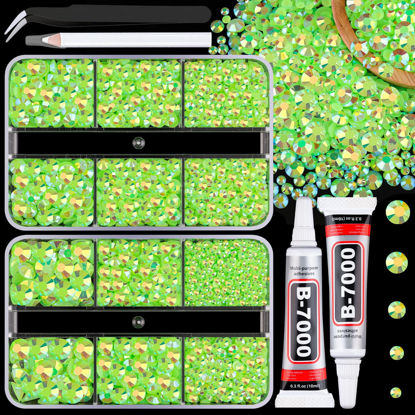 Picture of Resin Jelly Rhinestones for Crafting with B7000 Jewelry Glue, 2 Boxes Fluorescent Green AB Flatback Crystals with 2Pcs 10ml Glue, Bedazzling Non Hotfix Gems for DIY Tumblers Clothing Shoes Manicure