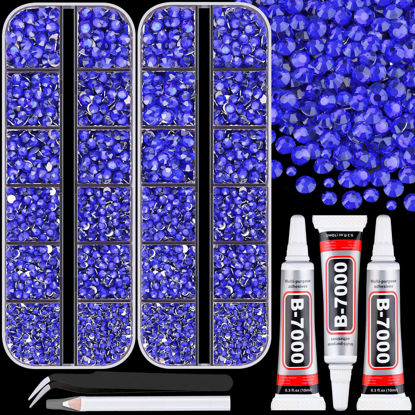 Picture of 12100Pcs Resin Rhinestones for Crafting with 3Pcs 10ml B7000 Jewelry Glue, 2 Boxes Flatback Crystals Diomand (Royal Blue) for Bedazzling Crafts DIY Nail Art Makeup，Non Hotfix Gems for Clothing Shoes