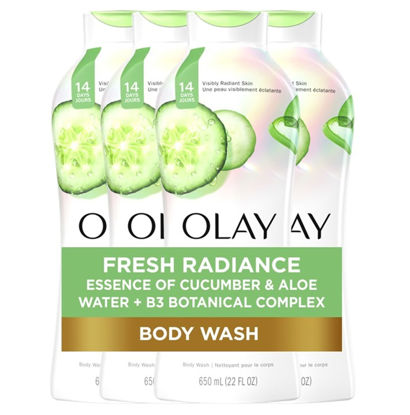 Picture of Olay Fresh Radiance Body Wash, Restores Hydration, Vitamin B3 Botanical Complex, Formulated for All Skin Types, Cucumber and Aloe Water Scent, 22 fl oz (Pack of 4)