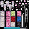 Picture of 3D Flowers, Manicure Kit with Nail Rhinestone Glue Gel, Colorful Acrylic Flower Nail Charms with Caviar Beads, Rhinestones for Nails + Gem Glue for Nails (UV/LED Needed) with Dotting & Pickup Tools