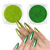 Picture of Allstarry Green Chrome Nail Powder, 2 Colors Metallic Effect Mirror Chrome Powder Pigment Manicure Magic Glitter Dust Kit for Gel Polish Nail Art Decoration with 2 Eyeshadow Sticks- Wheat Field Green