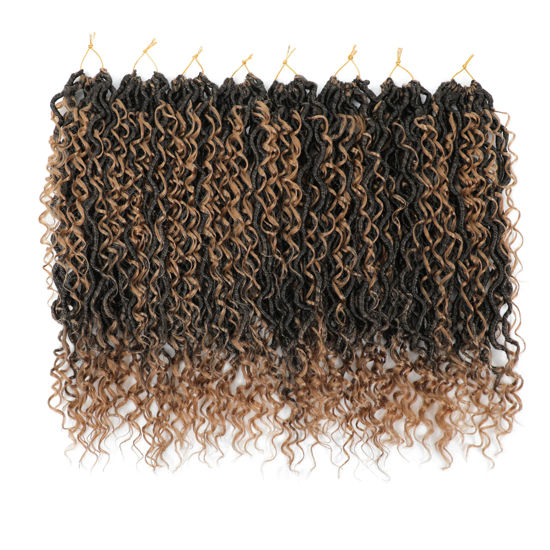 Picture of 8 Packs Goddess Faux Locs Crochet Hair for Black Women, Long Goddess Locs Crochet Hair, Boho Style Locs, River Locs Crochet Hair with Curly Ends (18Inch, OT27#, 8Packs)