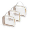 Picture of Wedama TSA Approved Toiletry Bag, 3 Pack Clear Makeup Bags with Handles, Quart Size PVC Clear Cosmetic Bags for Women and Men, Carry on Airport Airline Compliant Bag, White