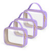 Picture of Wedama TSA Approved Toiletry Bag, 3 Pack Clear Makeup Bags with Handles, Quart Size PVC Clear Cosmetic Bags for Women and Men, Carry on Airport Airline Compliant Bag, Purple