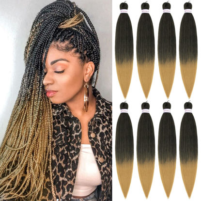 Picture of Alrence Pre Stretched Braiding Hair Long Braid 30 Inch 8 Packs Professional Braiding Hair Extensions Synthetic Crochet Twist Braids (30 Inch, T1B/27)